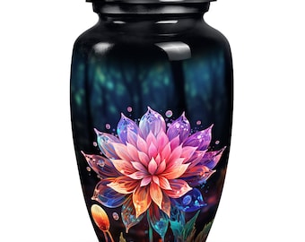 Colorful Lily Flower Memorial Urns For Ashes - Radiant Floral Cremation Urn For Adults - 10" Large and 3" Small Decorative Urns For Love one