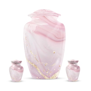 Pink Marble Urns for Human Ashes, Decorative Urns, Large Urn for Adults, Burial Urns for Human Ash Combo 10" & 3" KP 2