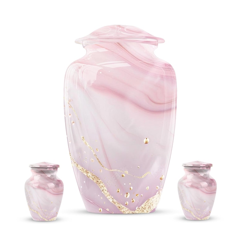 Pink Marble Urns for Human Ashes, Decorative Urns, Large Urn for Adults, Burial Urns for Human Ash Combo 10" & 3" KP 2