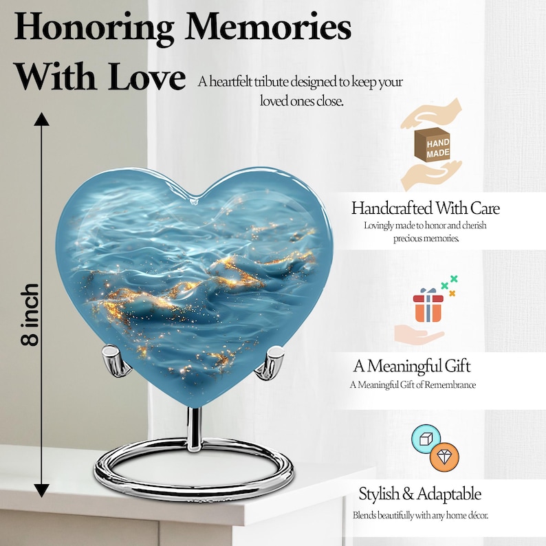 Urnas Blue Ocean para cenizas humanas, urna de cremación para adultos, urna conmemorativa para cenizas 8" Urns 160 Cubics
