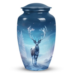 Majestic Deer Cremación Urna para Cenizas Humanas Adultas 1-200 Pulgadas Cúbicas Recuerdo Grande y Pequeño, Sereno Paisaje Invernal Memorial para Restos Humanos