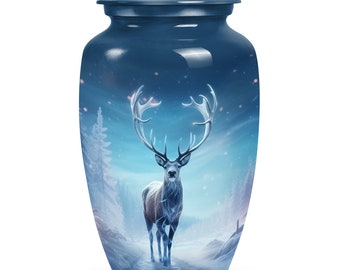 Majestic Deer Cremation Urn for Adult Human Ashes 1-200 Cubic Inch Large & Small Keepsake, Serene Winter Landscape Memorial for Human Remain