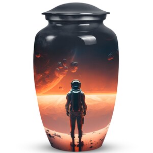Astronaut and Cosmic Galaxy Adult Cremation Urn for Ashes - Space Themed Funeral Urn with Custom Engraving Option for Human Remains Ashes