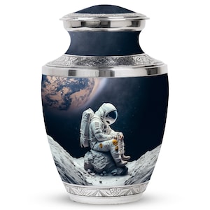 Astronaut Galaxy Cremation Urn - Galaxy Space Themed, Large 10&quot; & Small 3&quot; Keepsake, Sky Decorative Urn for Funeral, Adult Human Ashes Urn