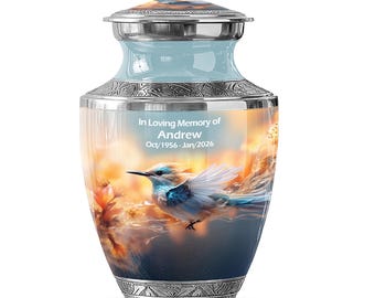 Hummingbird Urn for Ashes, Blue Urns for Human Ashes, Small Urn for Human Ashes, Tribute Urn, Cremation Urn for Ashes Adult Male