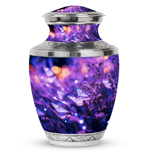 Unique Purple Butterfly Cremation Urn for Adult Human Ashes for Men, Memorial Urns for Human Ashes Keepsake Urn 1-200 Cubic Inch Large Urn