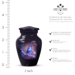 Purple 3 inch  Cremation Urn for Men and Women displayed in a serene setting