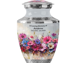 Colorful Flowers Urns for Human Ashes, Burial Urn for Adult, Mini Urn for Ash