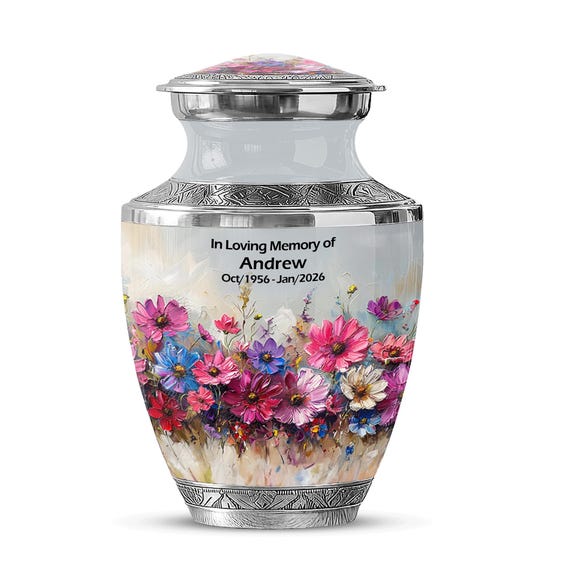 Colorful Flowers Urns for Human Ashes, Burial Urn for Adult, Mini Urn for Ash