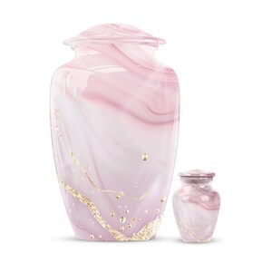 Pink Marble Urns for Human Ashes, Decorative Urns, Large Urn for Adults, Burial Urns for Human Ash Combo 10" & 3" KP 1