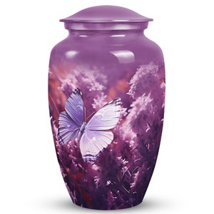 Eternal Meadow Purple Butterfly Memorial Urn for Human Ashes, 10&quot; Large Cremation Urn, 3&quot; Small Keepsake Urn Ashes Funeral Decorative Urns