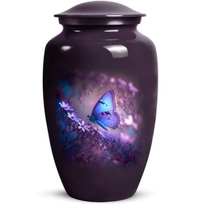 Handcrafted Purple Butterfly Urn for Adult Ashes - Human Funeral Cremation Urn for Men & Women - Memorial Large, Keepsake 1-200 Cubic Inch
