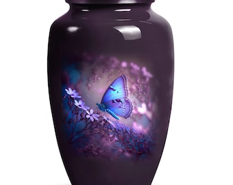 Blue Butterfly Urns for Human Ashes, Decorative Urn for Ashes, Memorial Burial Urn for Adults