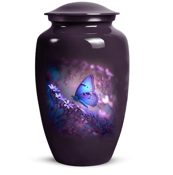Blue Butterfly Urns for Human Ashes, Decorative Urn for Ashes, Memorial Burial Urn for Adults