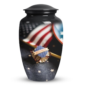 American Flag Patriotic Police Honor Cremation Urn For Humans Ashes 1-200 Cubic Inch Large Decorative Funeral Memorial Urn for Human Remains
