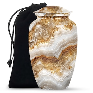 Abstract Gold and White Marble Design Urn for Human Ashes, Personalize Memorial Keepsake Urn, Adult Cremate Urn, Decorative Urn