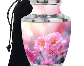 Elegant Pink Daisy Cremation Urn for Adults - Floral Ashes Urns - Large 10&quot; and 3&quot; Small Decorative Keepsake - Human Urns For Male & Female