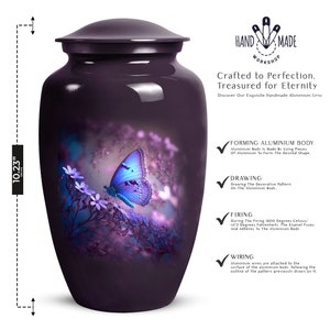 Large Urn 10 Inch Close-up of intricate butterfly design on Purple Funeral Urn