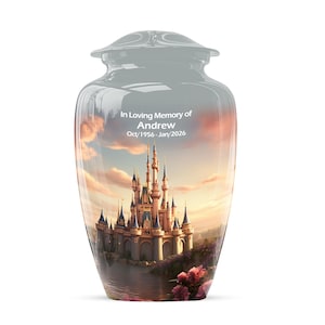Sunset Castle Urn for Adult, Memorial Keepsake Urns for Human Ashes, Large Urn for Adults
