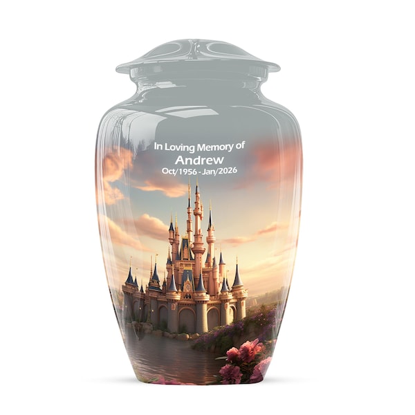 Sunset Castle Urn for Adult, Memorial Keepsake Urns for Human Ashes, Large Urn for Adults