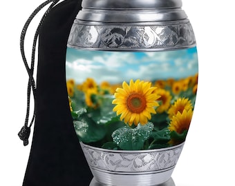 Embossed Sunflower Blue Cremation Urn - Solid Brass Florentine Blue Ur Blue Sunflower Engraved Brass Cremation Urn - 3 Sizes Available - Etsy