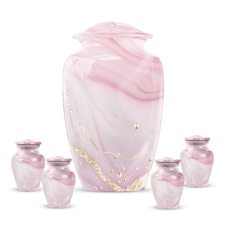 Pink Marble Urns for Human Ashes, Decorative Urns, Large Urn for Adults, Burial Urns for Human Ash Combo 10" & 3" KP 4