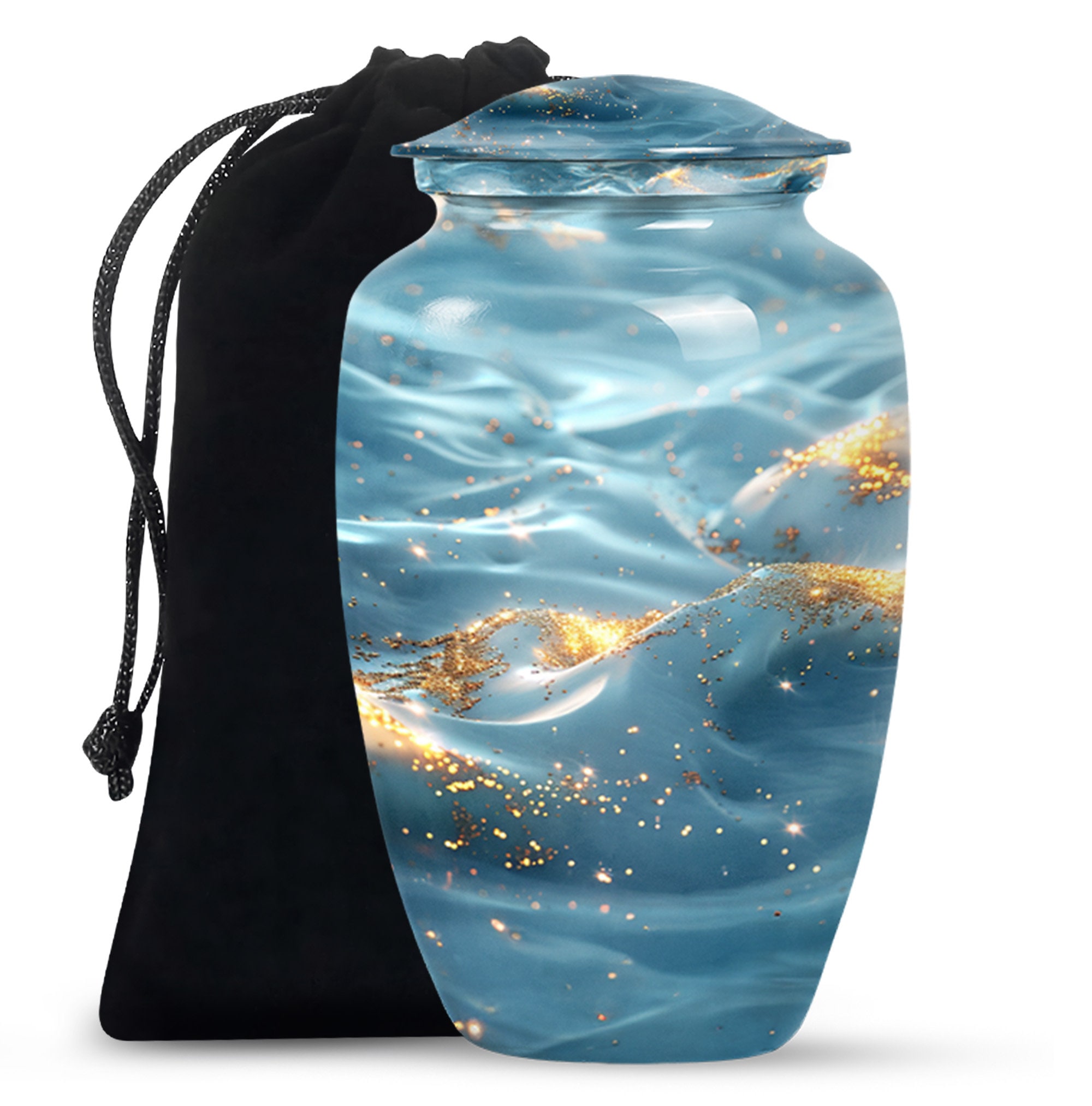 Blue Ocean Wave Cremation Urn for Human Ashes, Unique Cremate Urn, Large Urn for Human Ashes, Personalize Urn, Custom Memorial Funeral Urn
