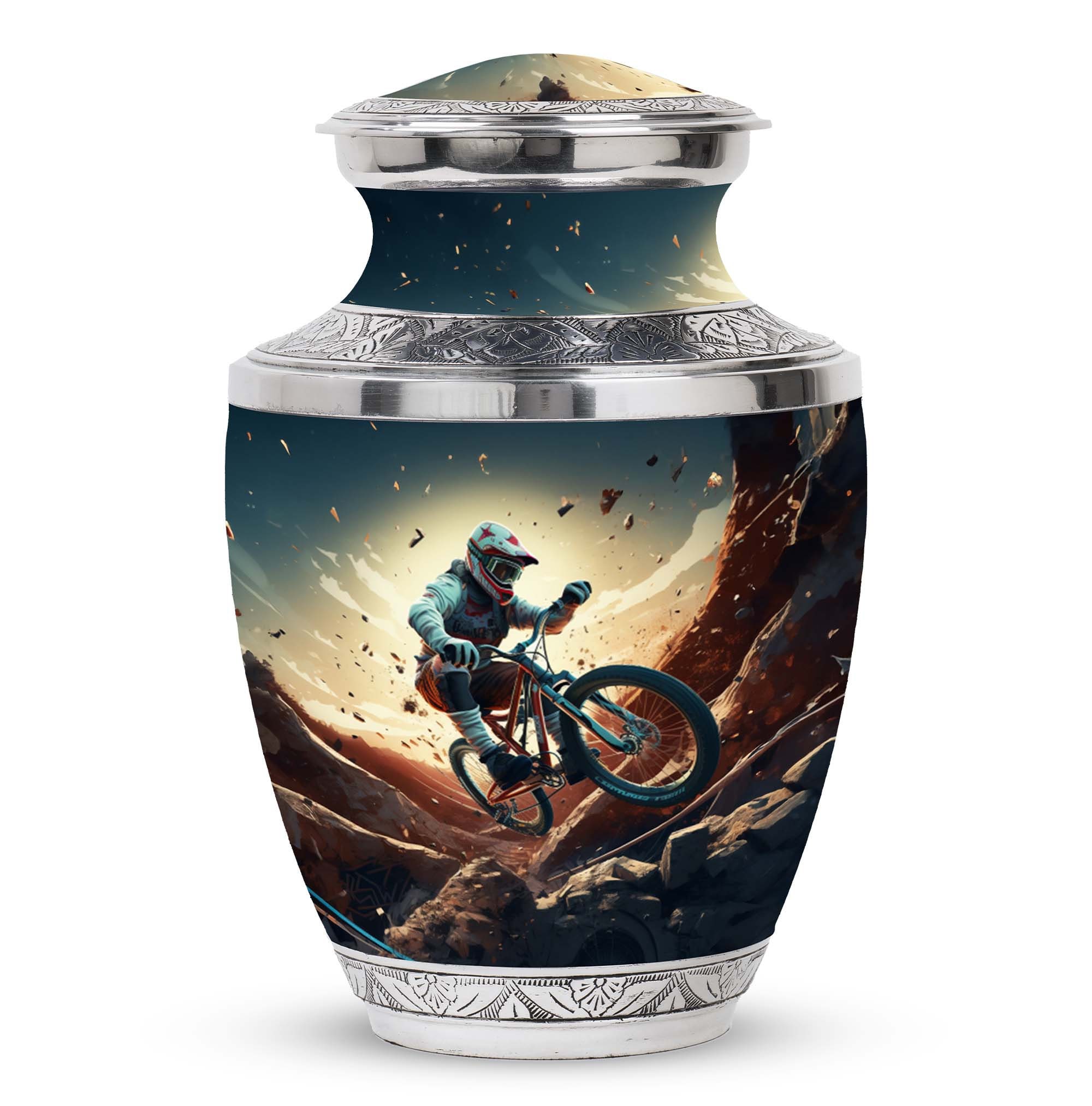 Motorcycle Rider Unique Cremation Urn for Adult Human Ashes Male, Biker Memorial Urn for Human remains 1-200 Cubic In Large, Small Keepsake
