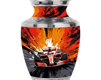 Speed Racer's Tribute Urn Burial Urn For Ashes Flaming Track Funeral Urn Cremation keepsake 1-200 Cubic Inch Motorsport Ashes Brother Urn