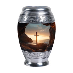 Christ Petraw  Religious Cross with Ocean Themed Cremation Urn for human Ashes Adult, 1-200 Cubic in Large, Mini Keepsake Funeral Urn