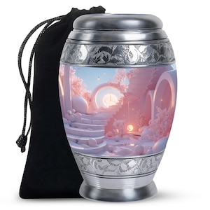 Urnas funerarias de cremación Winter Sunrise - Urna Snowy In Heaven para restos humanos - Urnas de recuerdo rosadas grandes de 10 "y 3" pequeñas para cenizas de padres