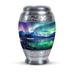 Aurora Borealis Cremation Urn for Human Ashes, Decorative Funeral Memorial Urn 1-200 Cubic Inch Large & Small Keepsake, Northern Light Urn