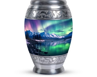 Aurora Borealis Cremation Urn for Human Ashes, Decorative Funeral Memorial Urn 1-200 Cubic Inch Large & Small Keepsake, Northern Light Urn