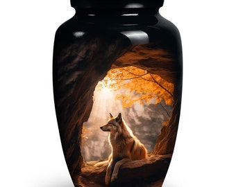 Wolf Themed Cremation Urn For Adult Human Ashes For Men, 10 inch Large & 3 Inch Keepsake Memorial Urn for Funeral Decorative Urns,