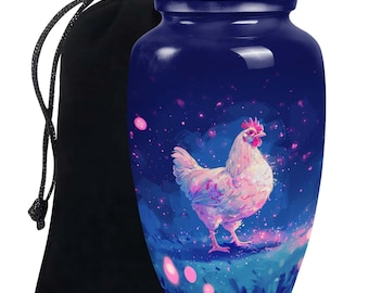 Cosmic Chicken Tribute Urns For Ashes - Starry Galaxy Cremation Urn For Adults - 10" Large & 3" Small Keepsake Urns For Male and Female Ash