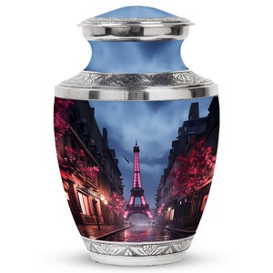 Eiffel Tower Memorial Urn for Adult Human Ashes - Parisian Nightscape Cremation Urn 1-200 Cubic Inch Capacity Funeral Decorative for Remains