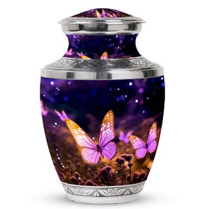 Butterfly Themed Memorial Urns for Women Human Ashes, Purple Urn 1-200 Cubic Inch Large & Small Keepsake Funeral Urns for Adult Ash Mom, Dad