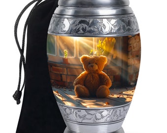 Teddy Bear Decorative Cremation Urn For Human - Funeral Keepsake Urns for Adults - 10&quot; Large & 3&quot; Small Memorial Urns For Male and Female