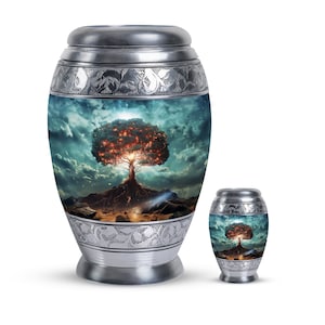 Urna de cremación Tree of Life - Urna conmemorativa para cenizas de adultos de 10 &quot;grande y 3&quot; pequeña con combinación de recuerdos, urna decorativa funeraria para cenizas humanas