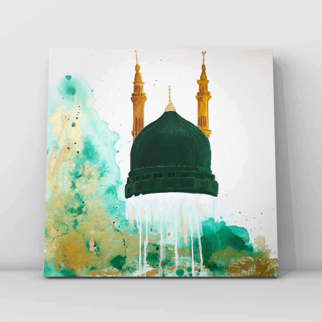 J.medina 油絵 Masjid Al Nabawi Islamic Original Painting Makkah Madina, Aqsa
