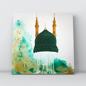 Masjid al Nabawi islamic original painting Makkah Madina, Aqsa Haram Madina muslim mosques, abstract painting islamic, Madina painting