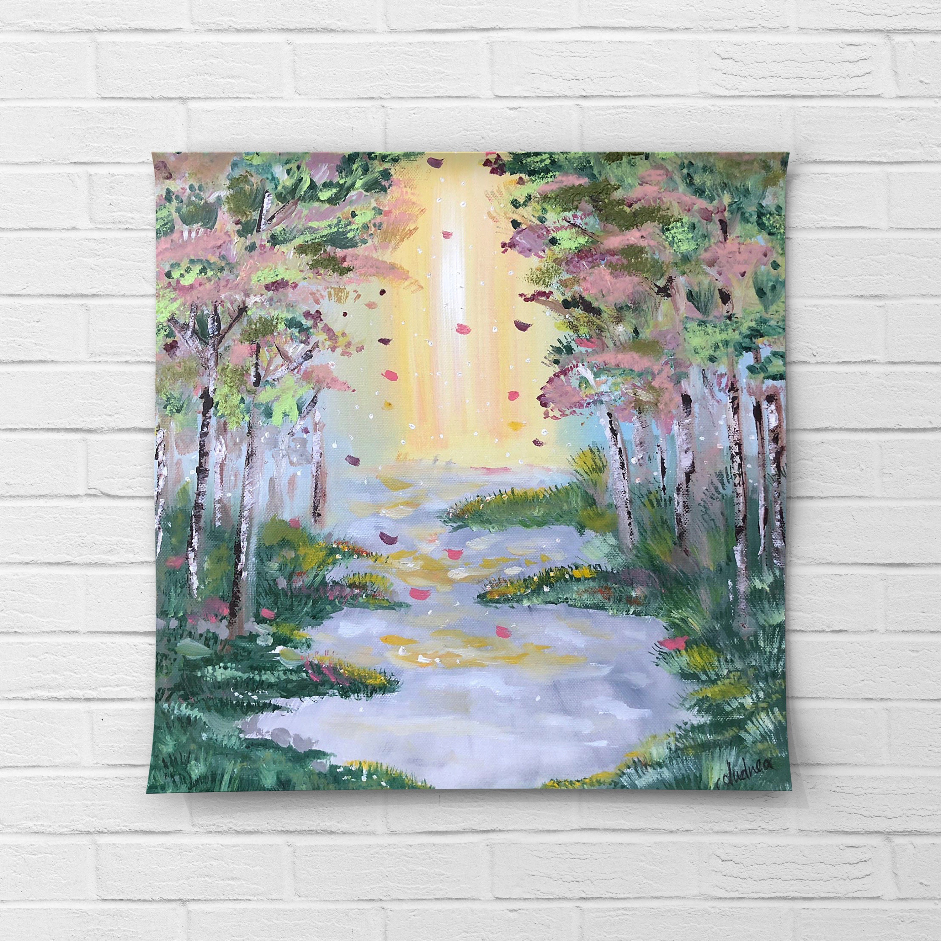 Original Landscape Oil Painting on Canvas Living Room Wall Art Green Forest  Artwork River Panorama Wall Art Countryside Nature Oil Painting 