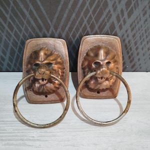 Vintage Copper Door Knob Set Lion, Rustic Cottage Decor