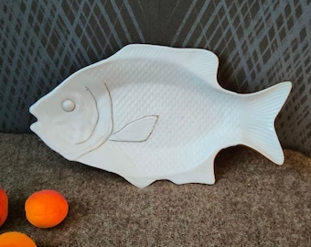 fish plate Porcelain oval,vintage white glass dish