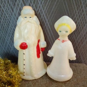 Santa Claus and Snow Maiden vintage plastic , retro New Year doll winter holiday decor lot of 2 pieces