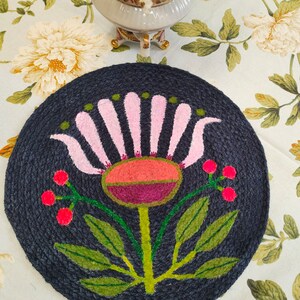 Blue Placemat Printed Rustic Napkins, table stand with floral pattern handmade