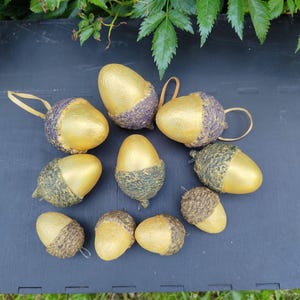 Large Golden Acorns Unique Set of 10 Pieces Christmas Decor Home Table Decoration