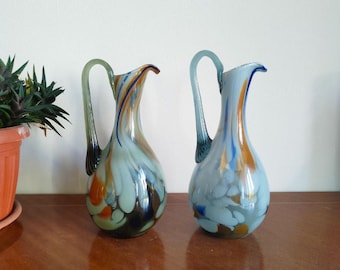 Vintage Murano glass jug vase with swirl pattern, Soviet decanter