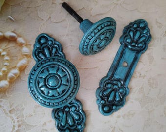 Vintage Copper Door Knob Set, Rustic Cottage Decor colored