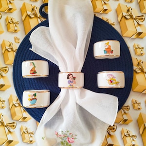 Vintage Porcelain Napkin Rings: Snow White & Dwarfs, Set of 5